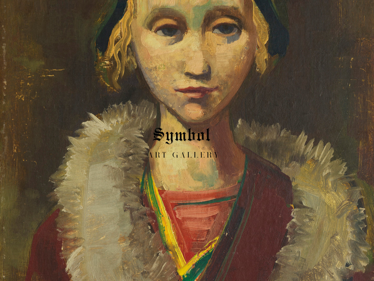 Portrait of a Girl with Fur Collar and Hat by Karl Hofer 1937, Wall Art Print, Fine Art Reproduction, Museum Quality Decor, Poster