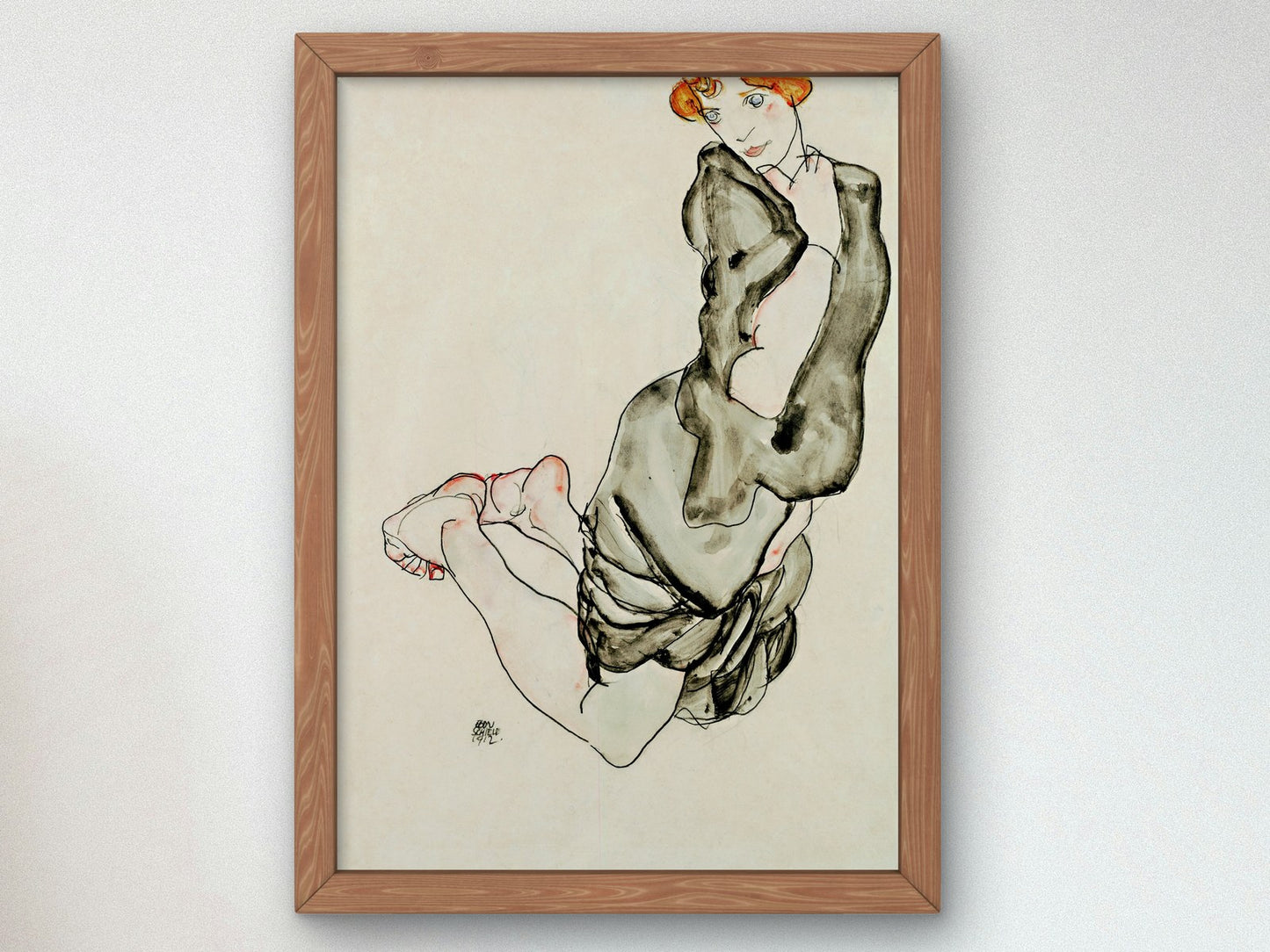 Kneeling Woman with a Gray Cape by Egon Schiele 1912, Wall Art Print, Fine Art Reproduction, Museum Quality Decor, Poster