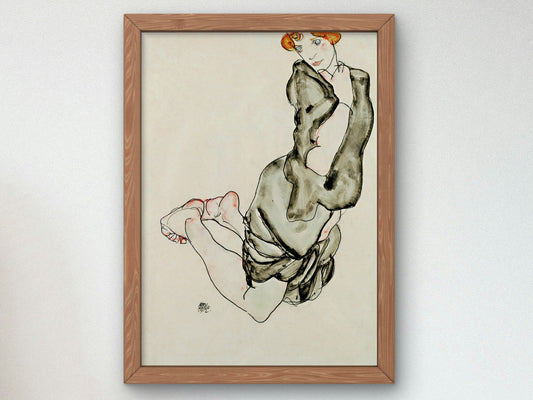 Kneeling Woman with a Gray Cape by Egon Schiele 1912, Wall Art Print, Fine Art Reproduction, Museum Quality Decor, Poster