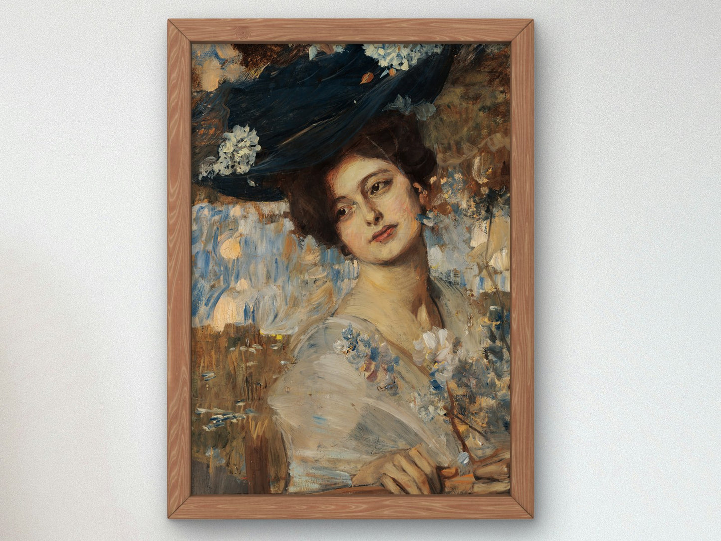 Woman in Black Hat with White Feathers by Ettore Tito 1909, Wall Art Print, Fine Art Reproduction, Museum Quality Decor, Poster
