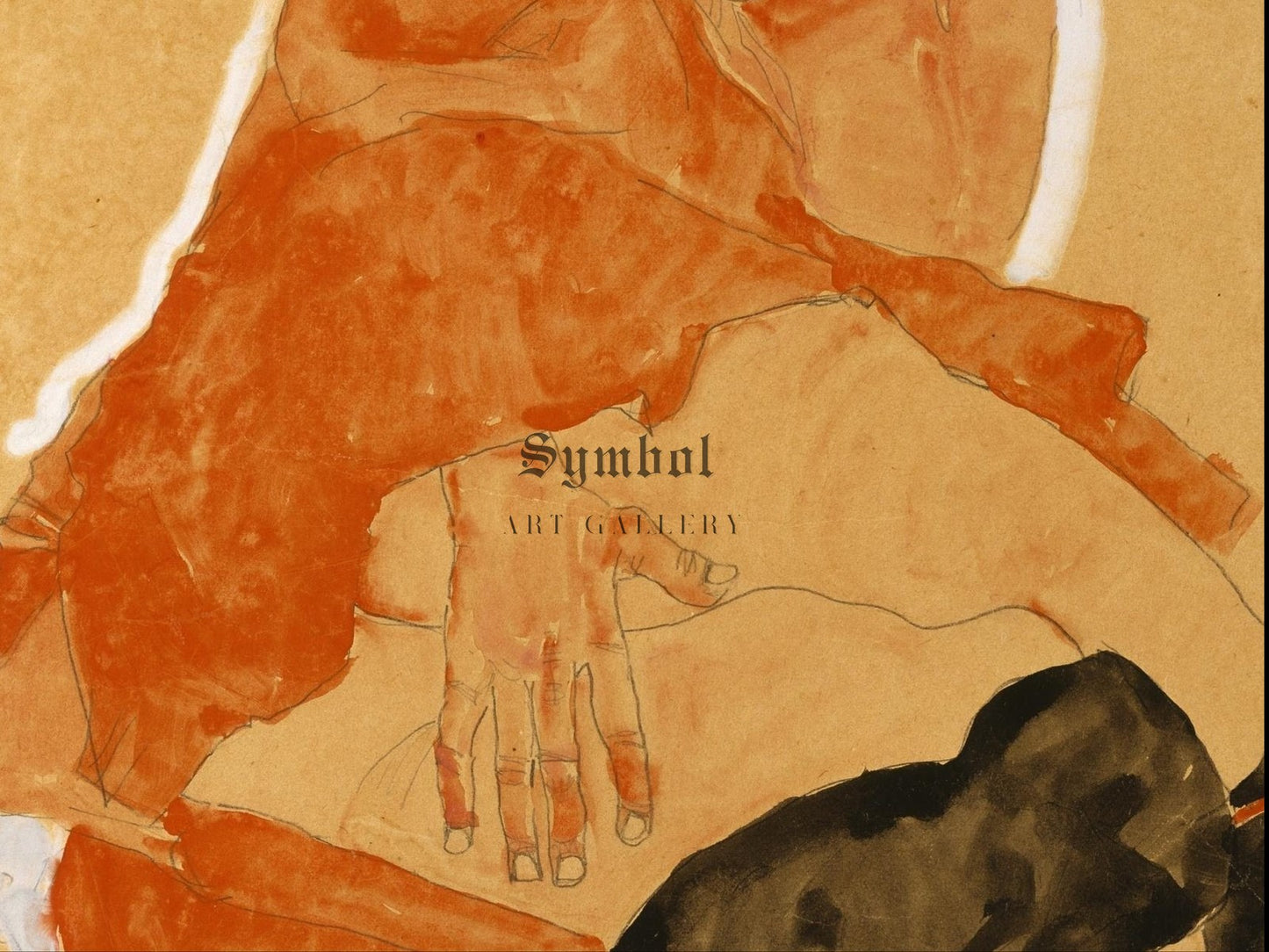 Girl in Red Robe and Black Stockings by Egon Schiele 1911, Wall Art Print, Fine Art Reproduction, Museum Quality Decor, Poster