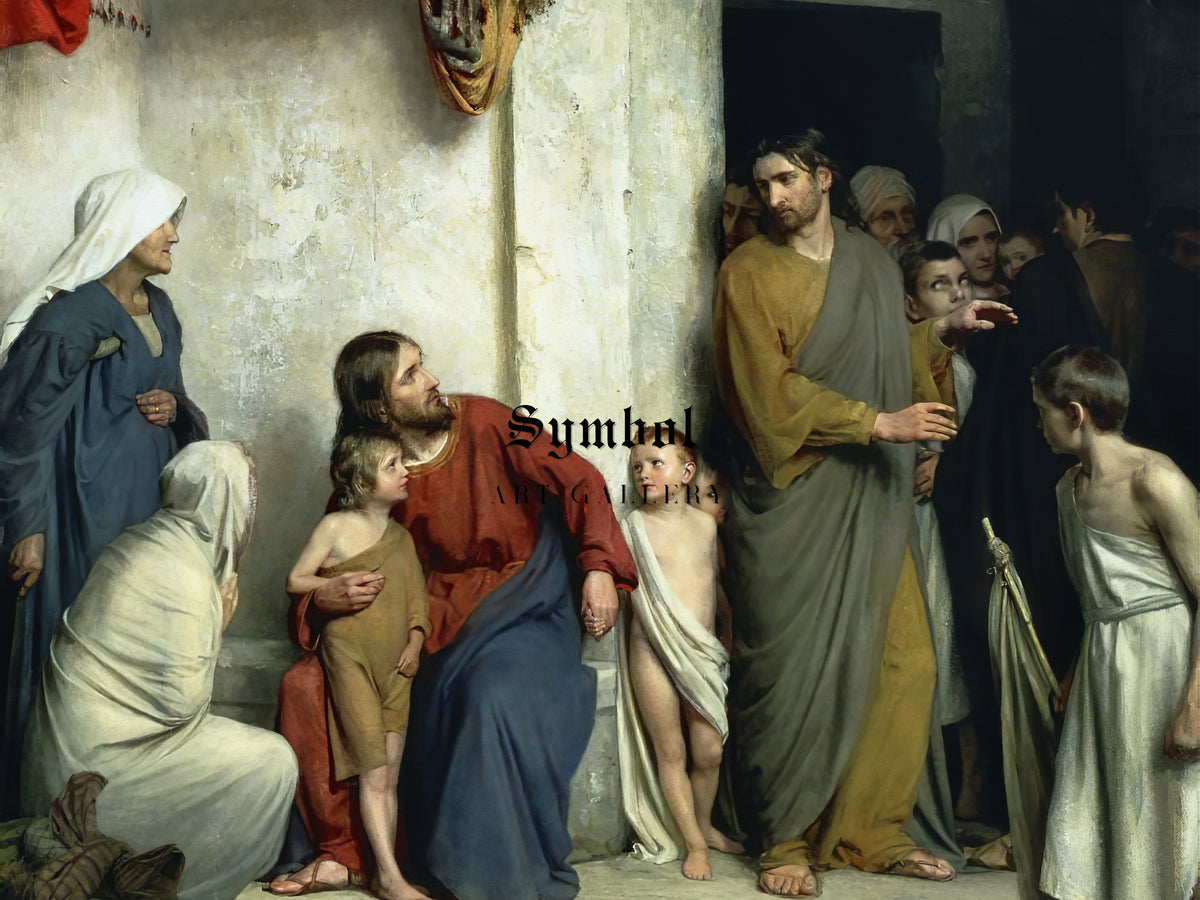Christ and the Children by Carl Bloch 1884, Wall Art Print, Fine Art Reproduction, Museum Quality Decor, Poster