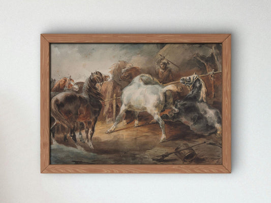 Fighting Horses by Theodore Gericault, 1820, Romanticism, fine art print
