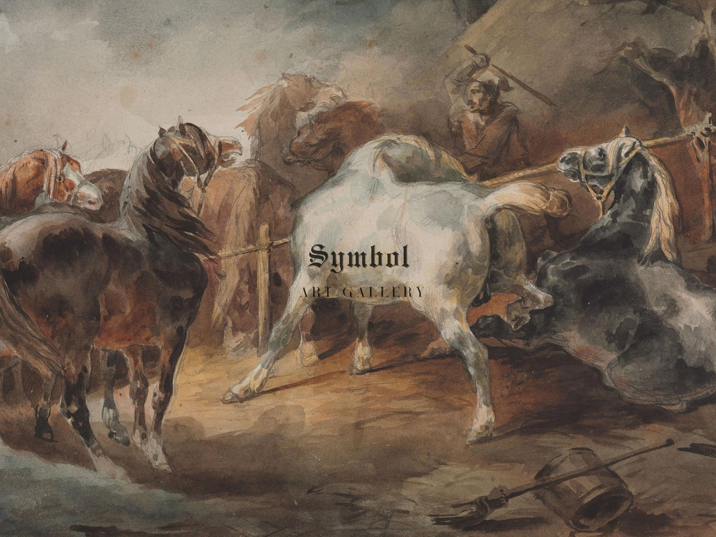 Fighting Horses by Theodore Gericault, 1820, Romanticism, fine art print