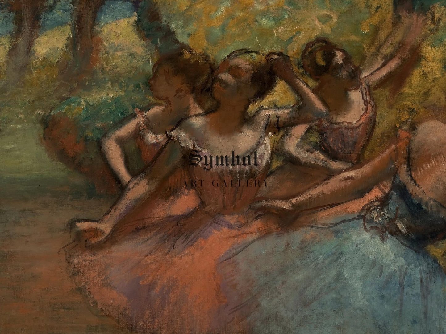Four Ballet Dancers on Stage by Edgar Degas, 1890, Impressionism, fine art print