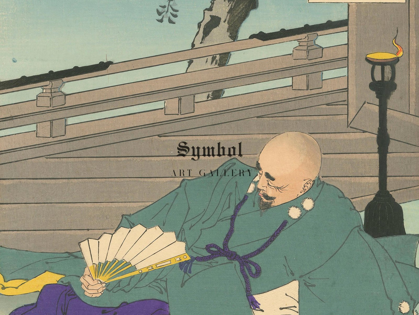 Gen'i Viewing the Moon from His Castle by Yoshitoshi, 1887, Japanese Woodblock Prints, fine art print