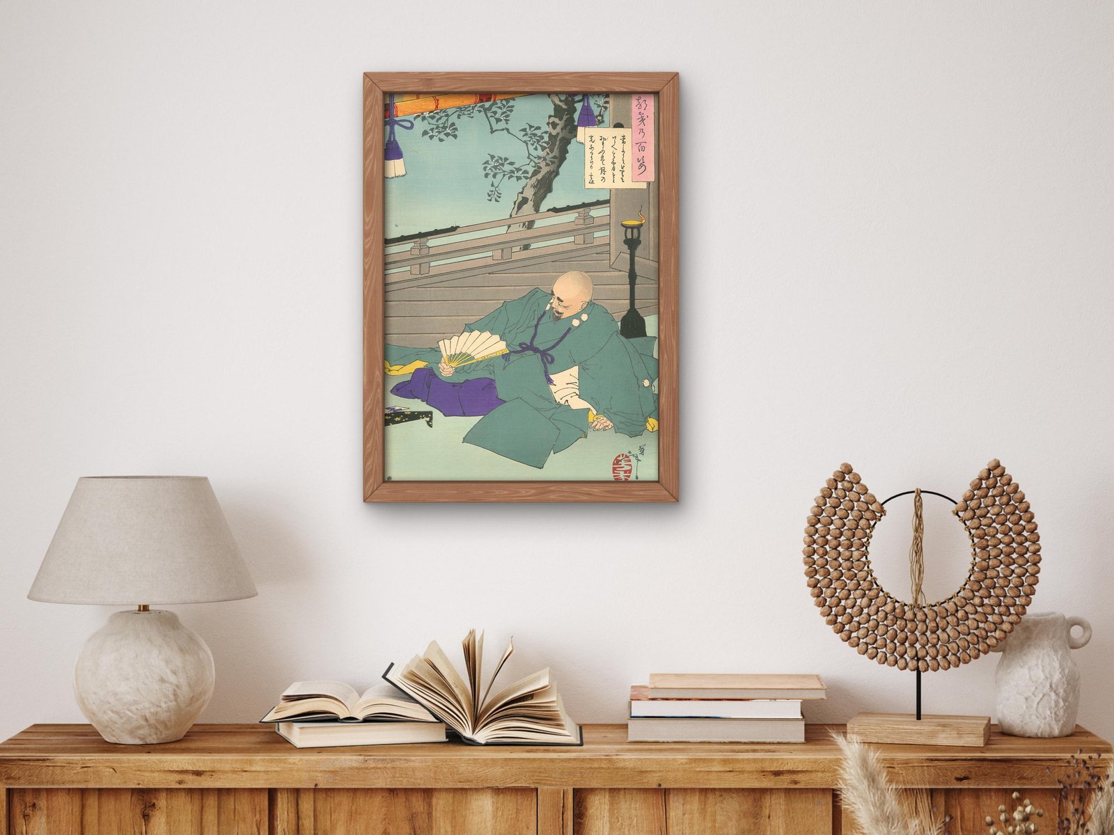 Gen'i Viewing the Moon from His Castle by Yoshitoshi, 1887, Japanese Woodblock Prints, fine art print