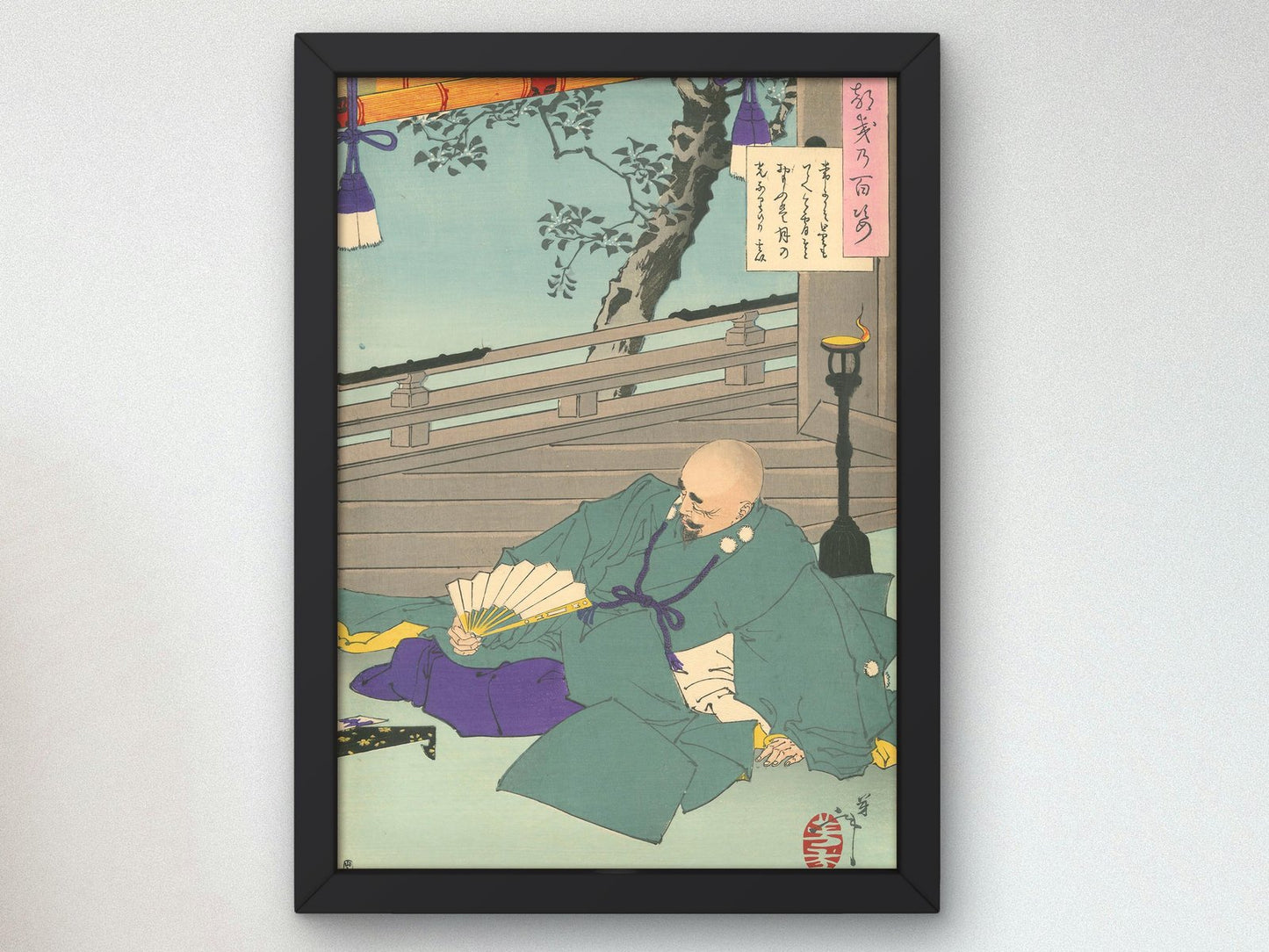 Gen'i Viewing the Moon from His Castle by Yoshitoshi, 1887, Japanese Woodblock Prints, fine art print