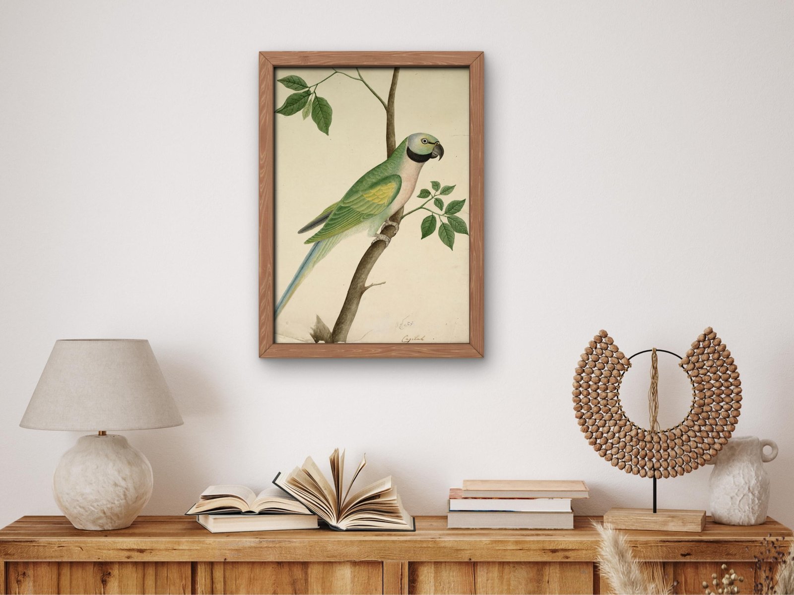 Green Parrot 1820, Botanical and Nature Illustration, fine art print