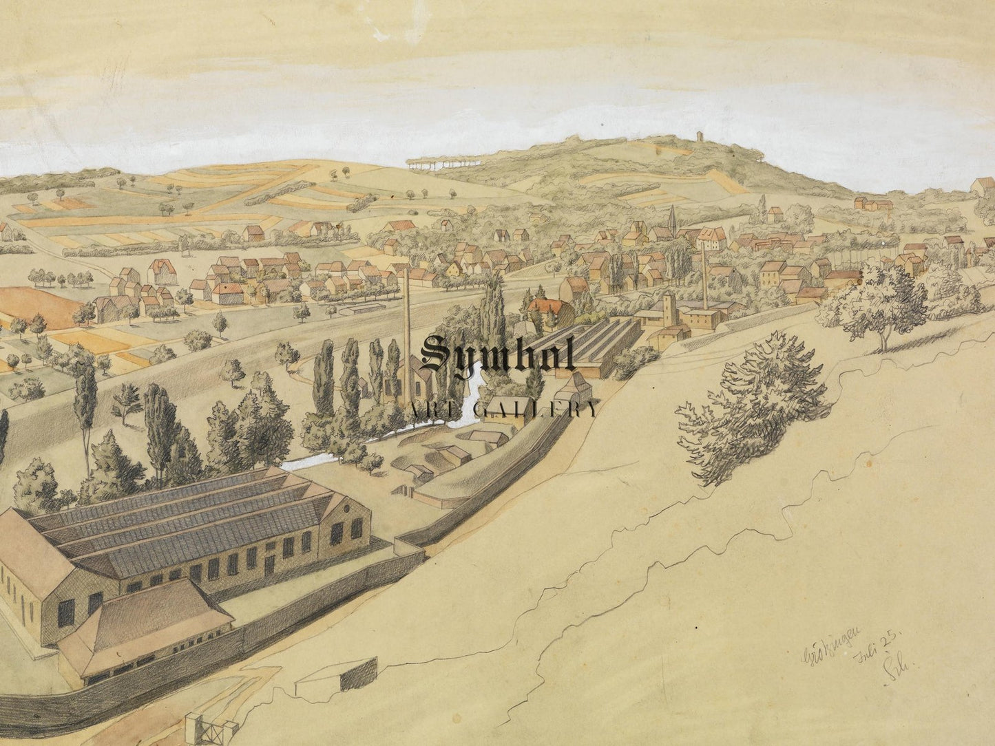 Grötzingen with Turmberg by Georg Scholz, 1925, Art Deco and American Modernism, fine art print
