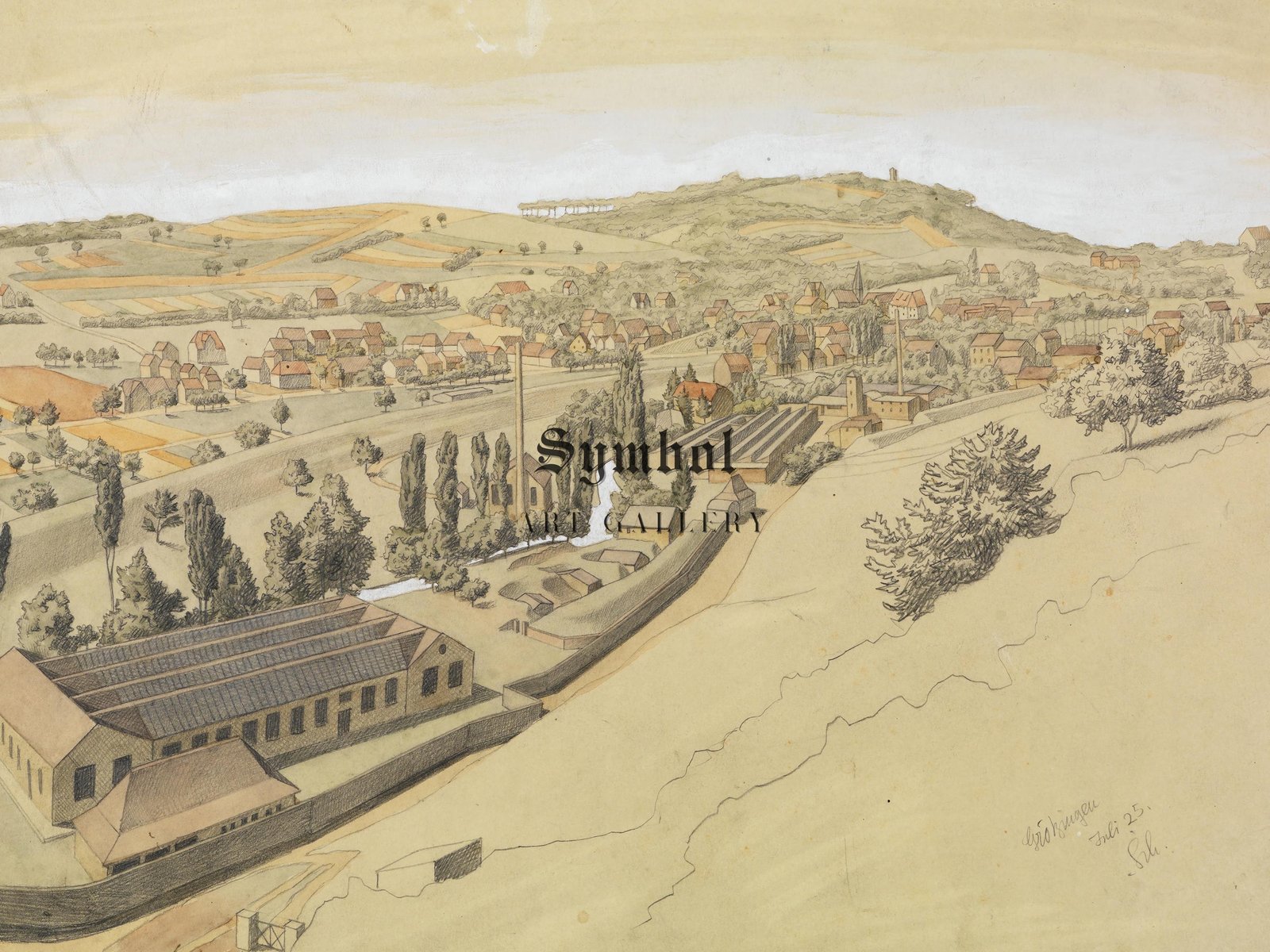 Grötzingen with Turmberg by Georg Scholz, 1925, Art Deco and American Modernism, fine art print