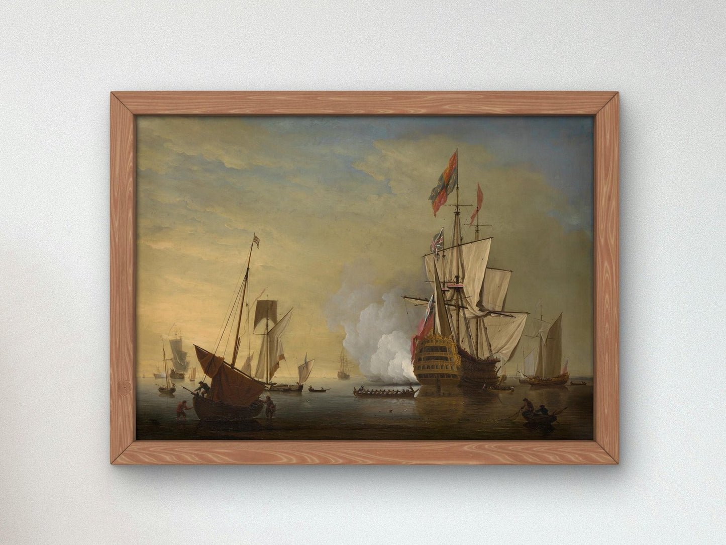 Harbor Scene English Ship Firing Gun by Peter Monamy, 1730, Seascape and Maritime Art, fine art print