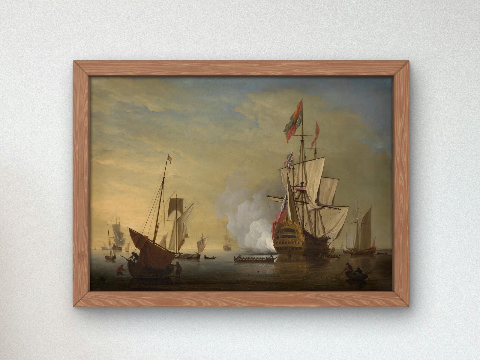 Harbor Scene English Ship Firing Gun by Peter Monamy, 1730, Seascape and Maritime Art, fine art print