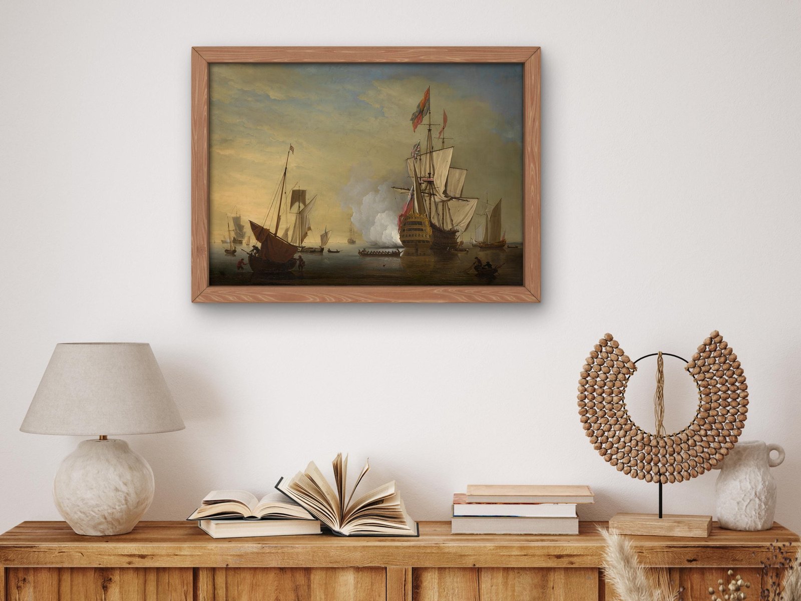 Harbor Scene English Ship Firing Gun by Peter Monamy, 1730, Seascape and Maritime Art, fine art print