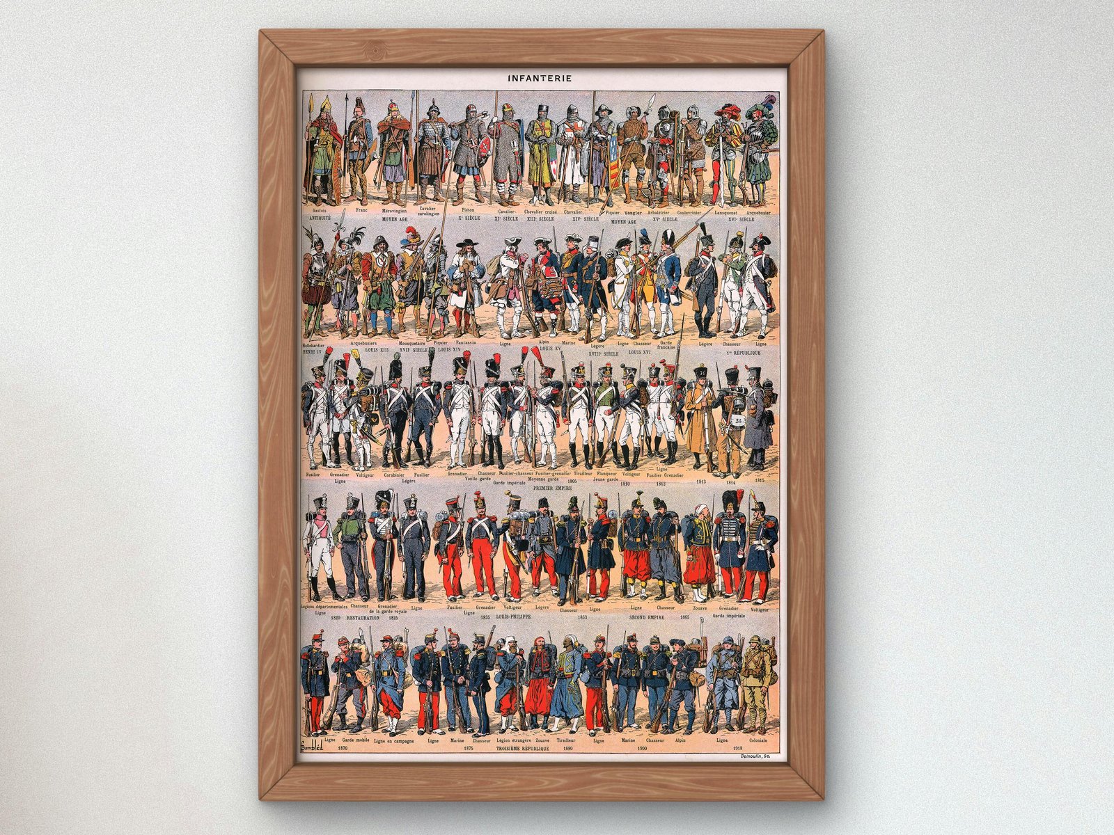 Historical French Infantry Uniforms and Soldiers, Classic Drawings and Etchings, fine art print