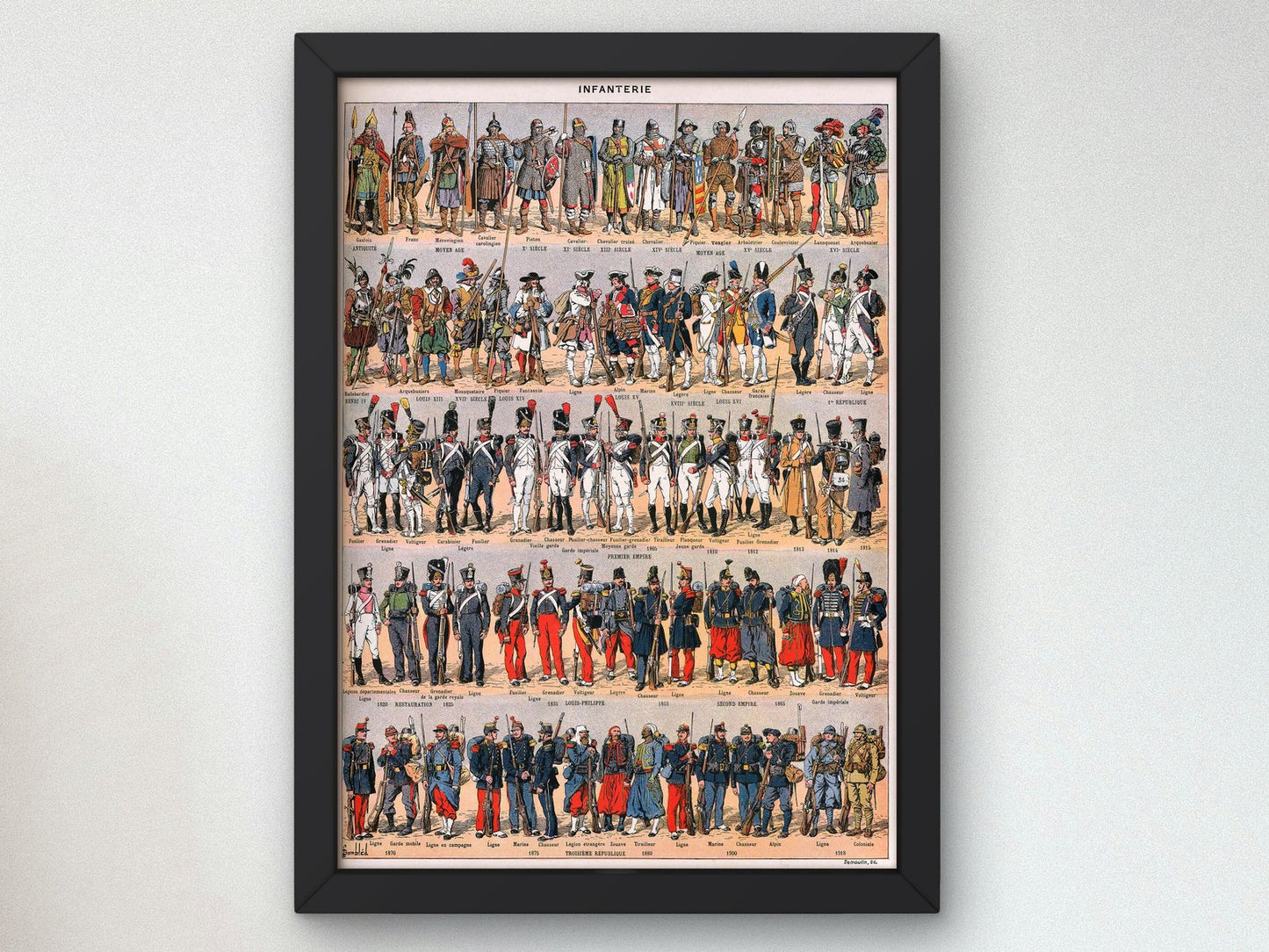 Historical French Infantry Uniforms and Soldiers, Classic Drawings and Etchings, fine art print