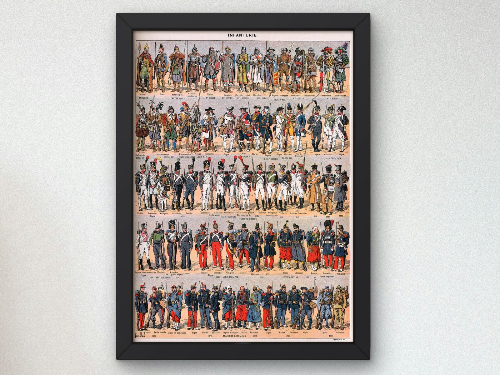 Historical French Infantry Uniforms and Soldiers, Classic Drawings and Etchings, fine art print