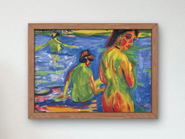 Im See badende Mädchen by Ernst Ludwig Kirchner 1912, Museum Quality Oil Painting, Modern Art home decor, wall art