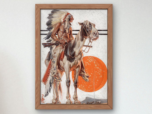 Indian with Campfire Below by Joseph Christian Leyendecker, 1923, Art Deco and American Modernism, fine art print