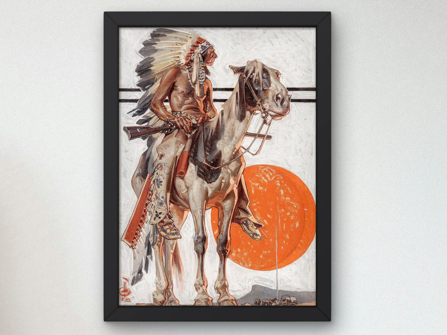 Indian with Campfire Below by Joseph Christian Leyendecker, 1923, Art Deco and American Modernism, fine art print