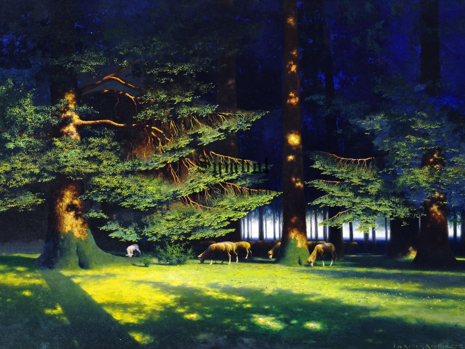 Interior of a Forest with Grazing Sheep by Paul Wilhelm Keller-Reutlingen, 1920, Realism and Naturalism, fine art print