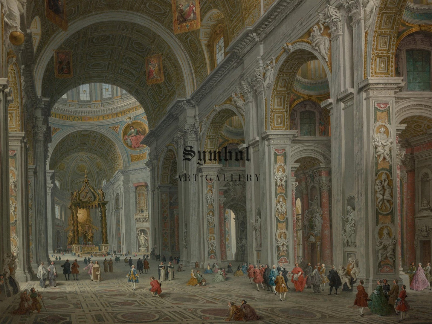 Interior of Saint Peter's Rome by Giovanni Paolo Panini, 1754, Rococo and Neoclassicism, fine art print