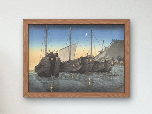 Junks in Inatori Bay, Izu by Takahashi Hiroaki, 1926, Japanese Woodblock Prints, fine art print