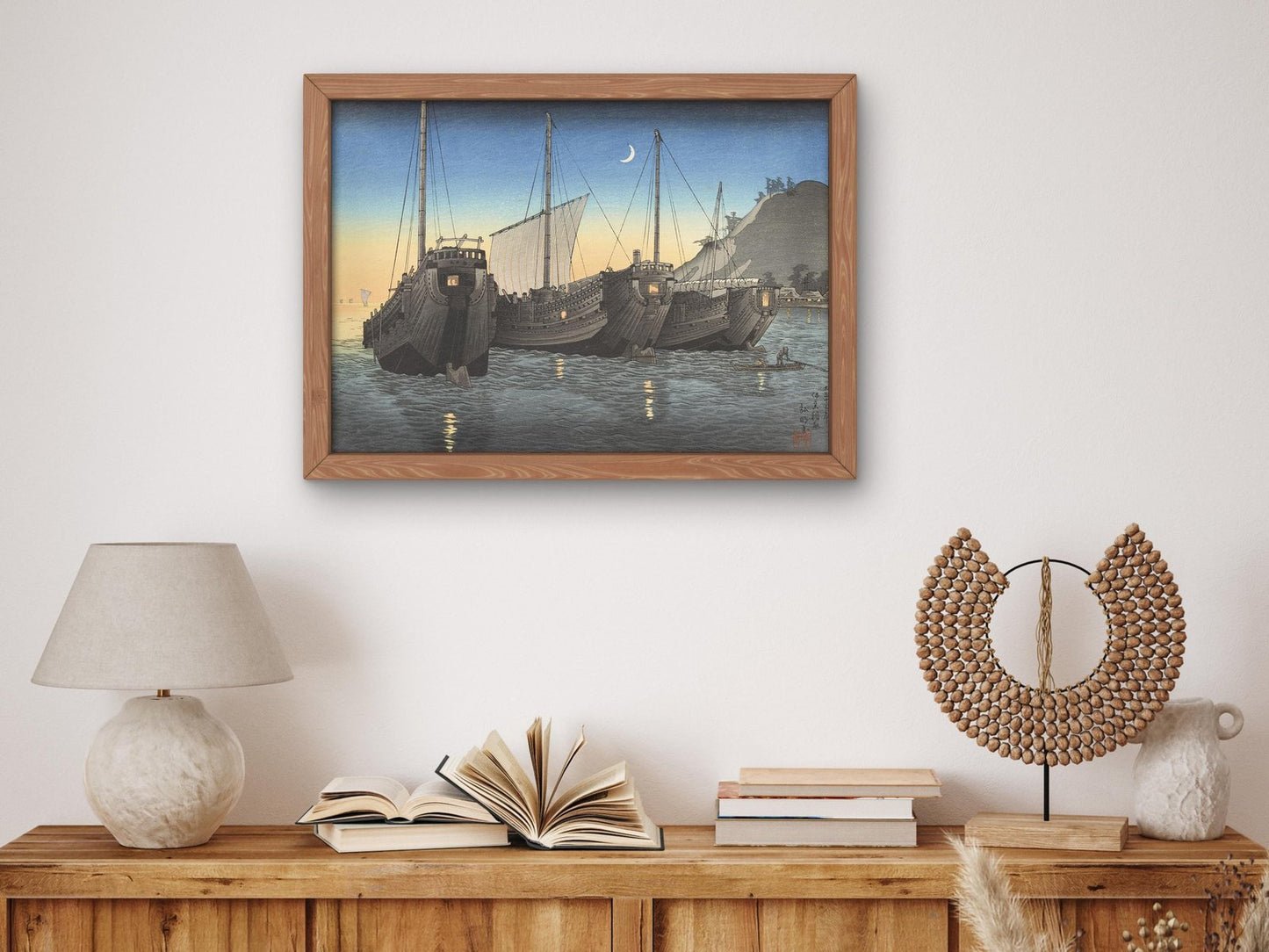 Junks in Inatori Bay, Izu by Takahashi Hiroaki, 1926, Japanese Woodblock Prints, fine art print