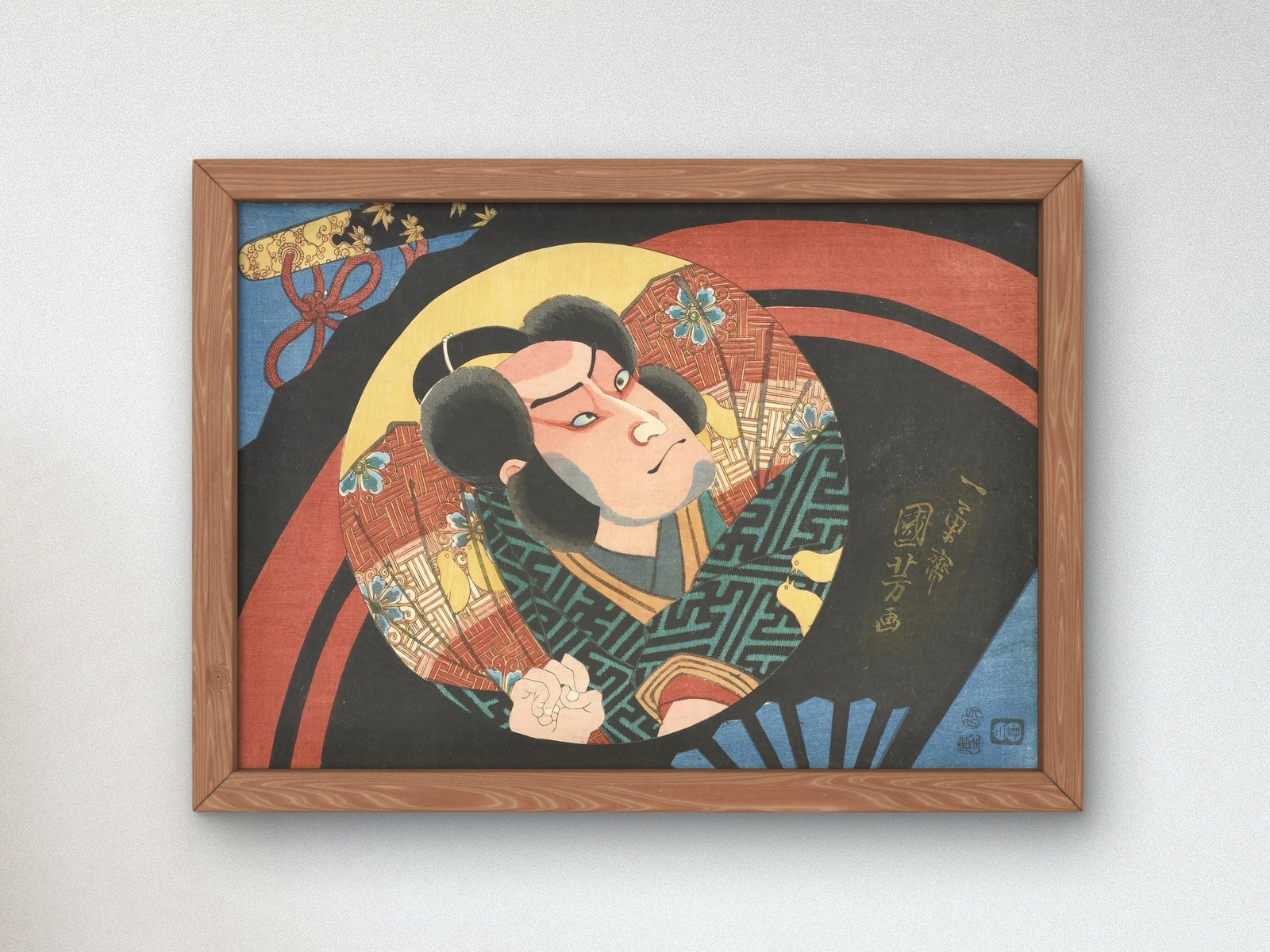 Kabuki actor on folding fan by Utagawa Kuniyoshi, 1856, Japanese Woodblock Prints, fine art print