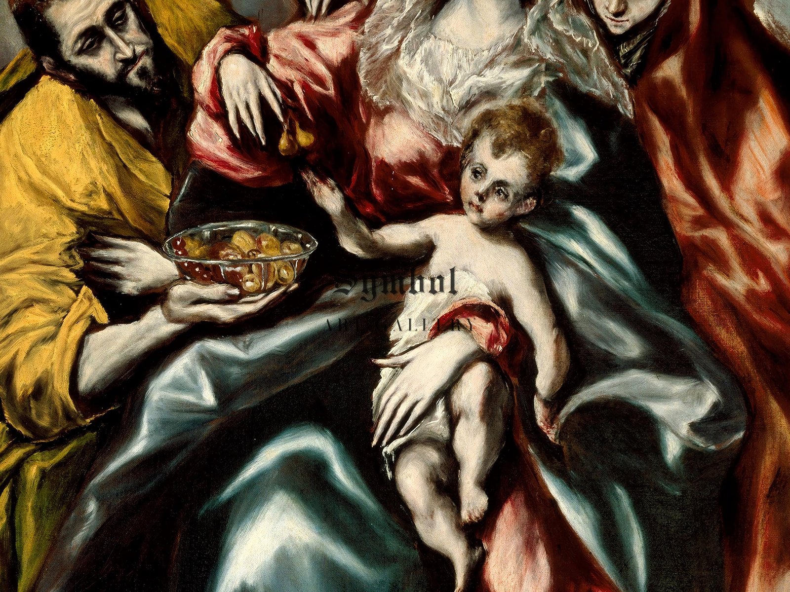 La Sagrada Familia con María Magdalena y plato de frutas by El Greco, 1610, Baroque and Chiaroscuro, fine art print
