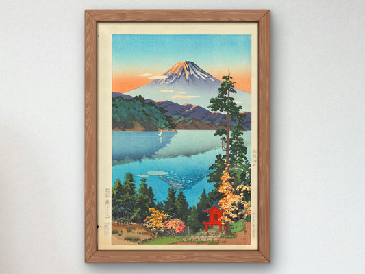 Lake Ashi in the Hakone Hills in Early Autumn by Tsuchiya Koitsu, 1938, Japanese Woodblock Prints, fine art print