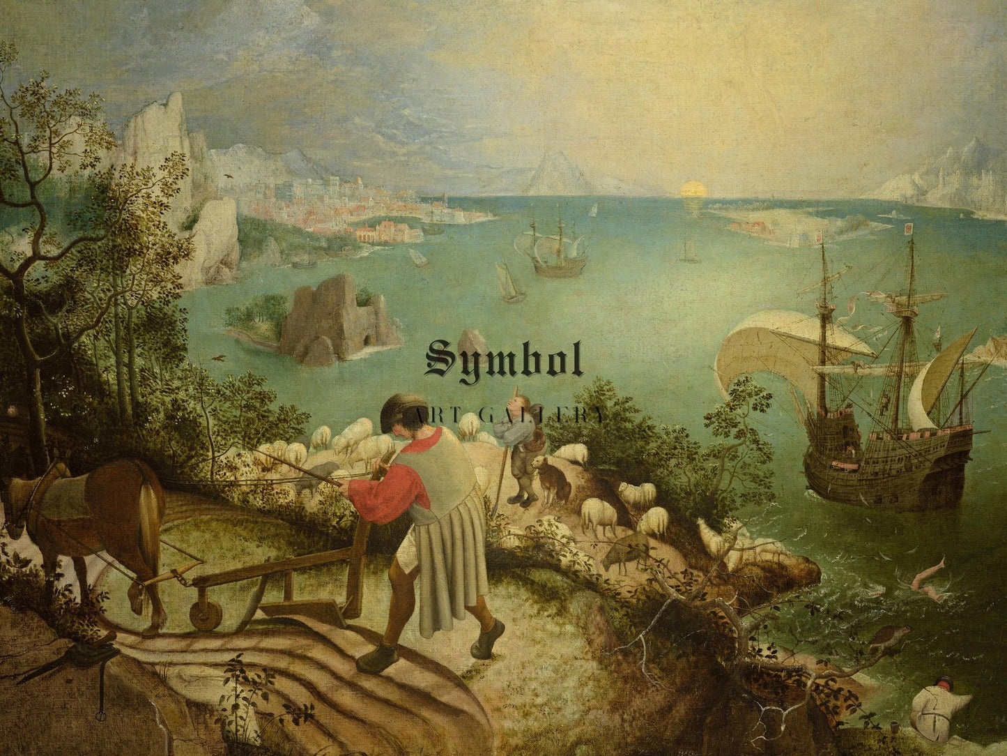 Landscape with Fall of Icarus by Pieter Bruegel the Elder, 1560, Renaissance, fine art print