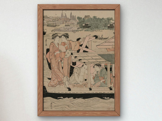 Pleasure Boats on the Sumida River beneath Shin Ohashi Bridge by Chobunsai Eishi, 1792, Japanese Woodblock Prints, fine art print