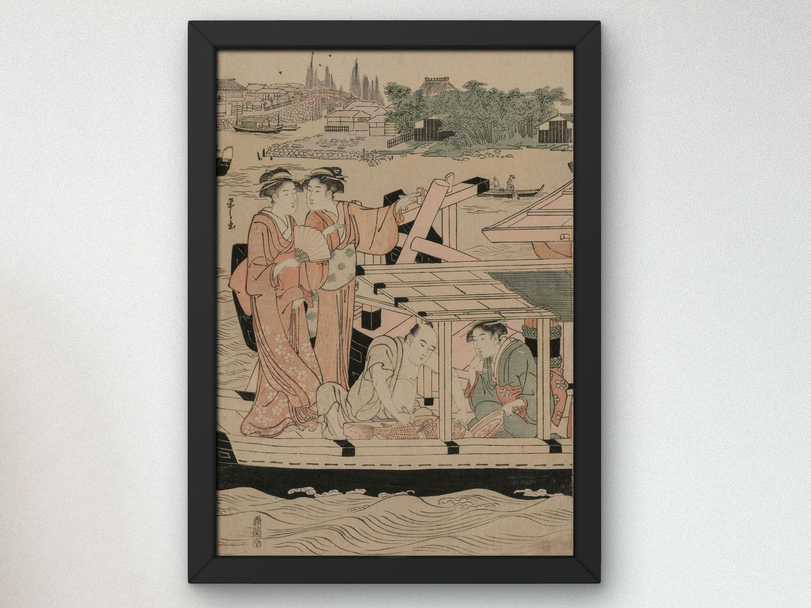 Pleasure Boats on the Sumida River beneath Shin Ohashi Bridge by Chobunsai Eishi, 1792, Japanese Woodblock Prints, fine art print