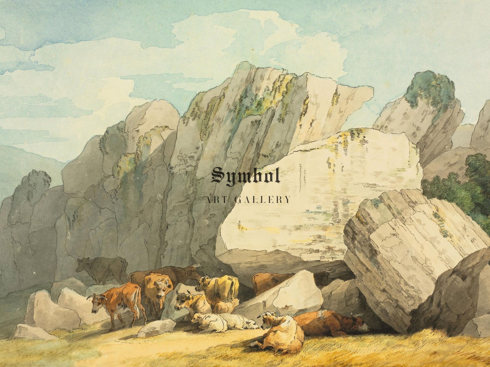 Leigh Tor Rocks at Poundsgate near New Bridge on the Dart Devon by John White Abbott, 1800, Romanticism and Classical Landscapes, fine art print