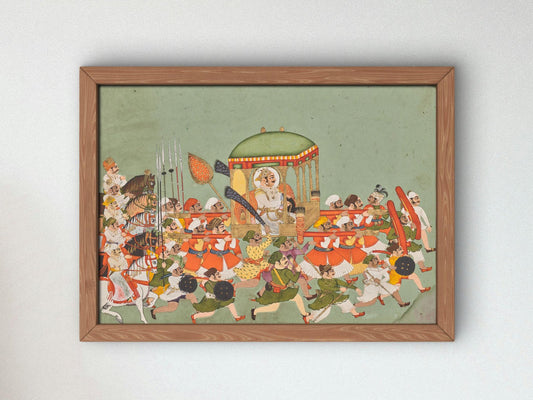 Maharao Chattar Sal of Kota in a Palanquin, 1760, Indian court painting, fine art print