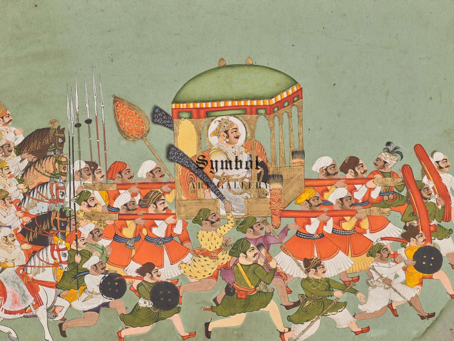 Maharao Chattar Sal of Kota in a Palanquin, 1760, Indian court painting, fine art print