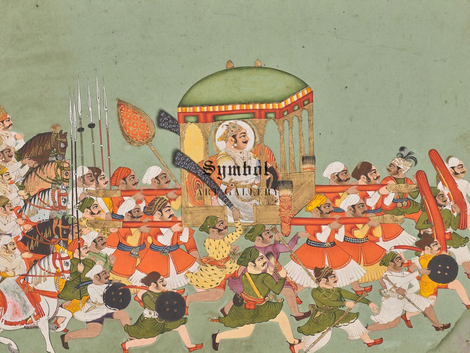 Maharao Chattar Sal of Kota in a Palanquin, 1760, Indian court painting, fine art print