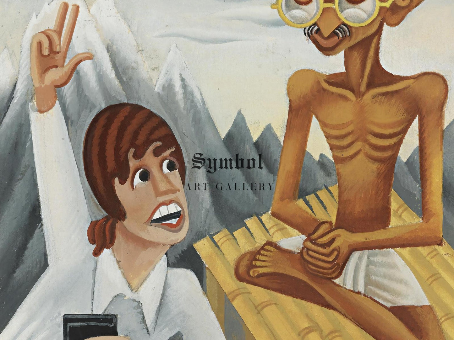 Ms. McPherson Interviewing Gandhi in Himalaya by Miguel Covarrubias, 1939, Art Deco and American Modernism, fine art print