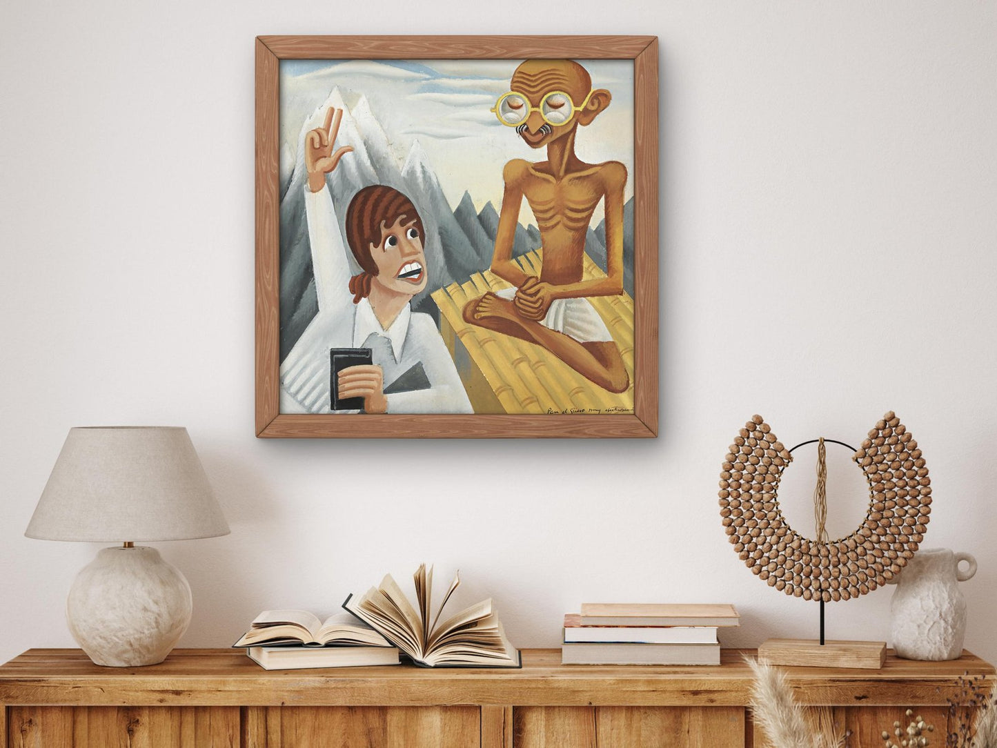 Ms. McPherson Interviewing Gandhi in Himalaya by Miguel Covarrubias, 1939, Art Deco and American Modernism, fine art print