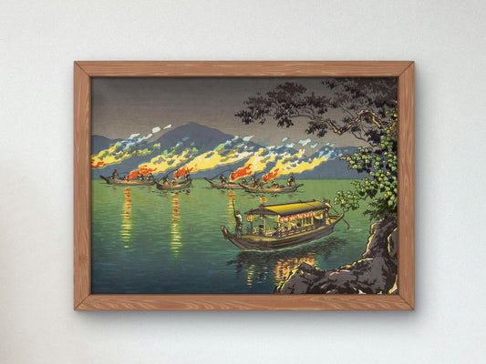Nagaragawa Cormorant Fishing by Tsuchiya Koitsu, 1935, Japanese Woodblock Prints, fine art print