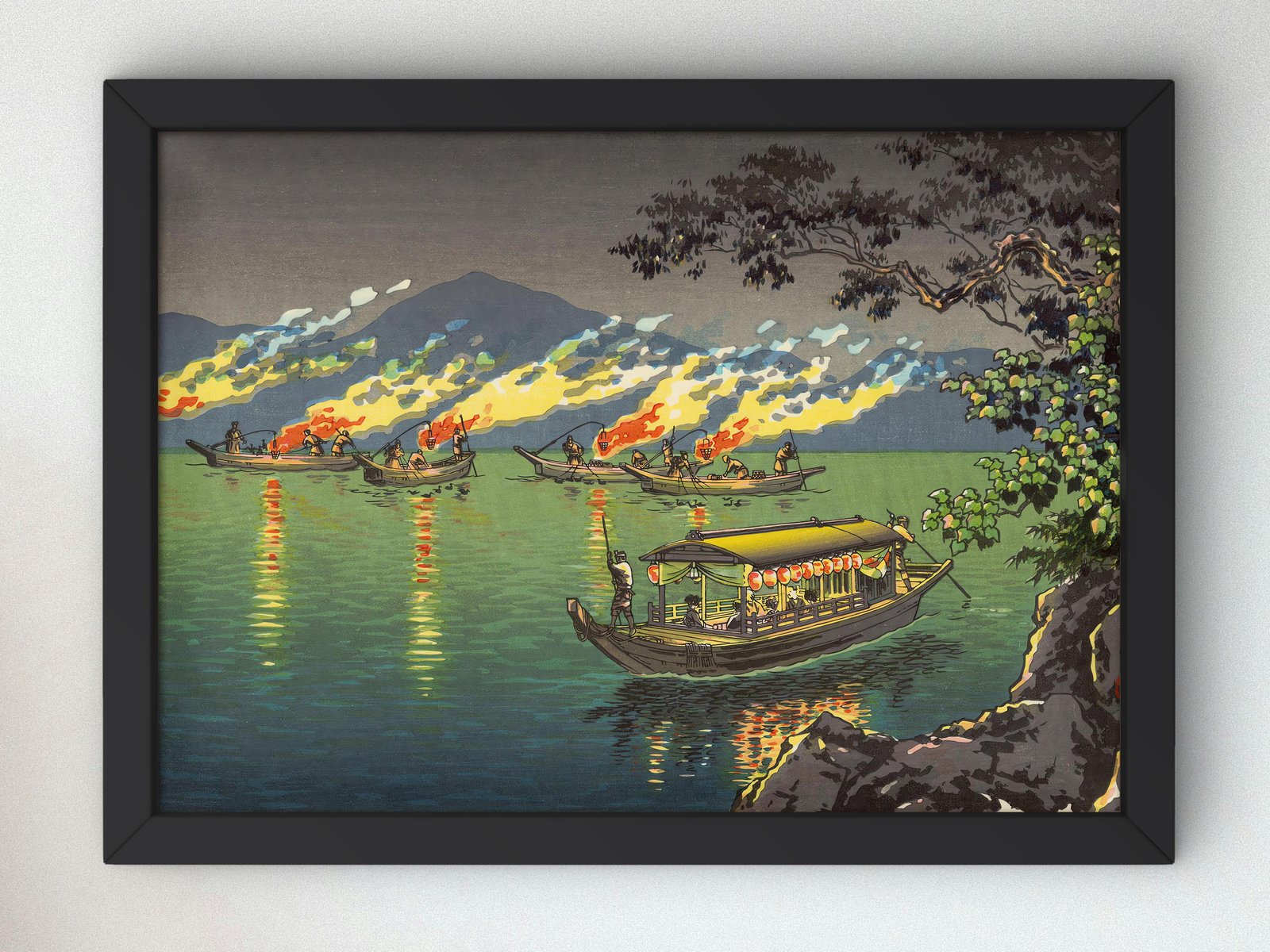 Nagaragawa Cormorant Fishing by Tsuchiya Koitsu, 1935, Japanese Woodblock Prints, fine art print