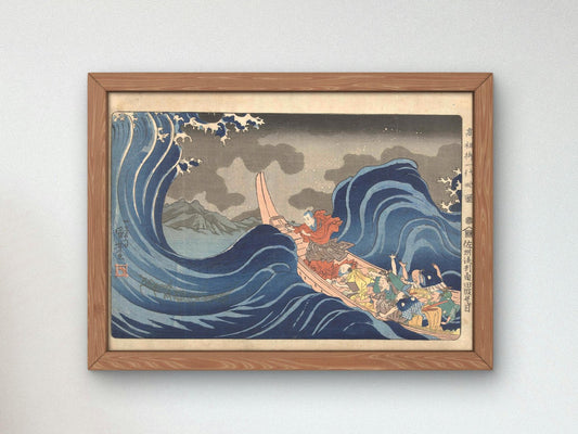 Nichiren exorcises the wave by Utagawa Kuniyoshi, 1833, Japanese Woodblock Prints, fine art print