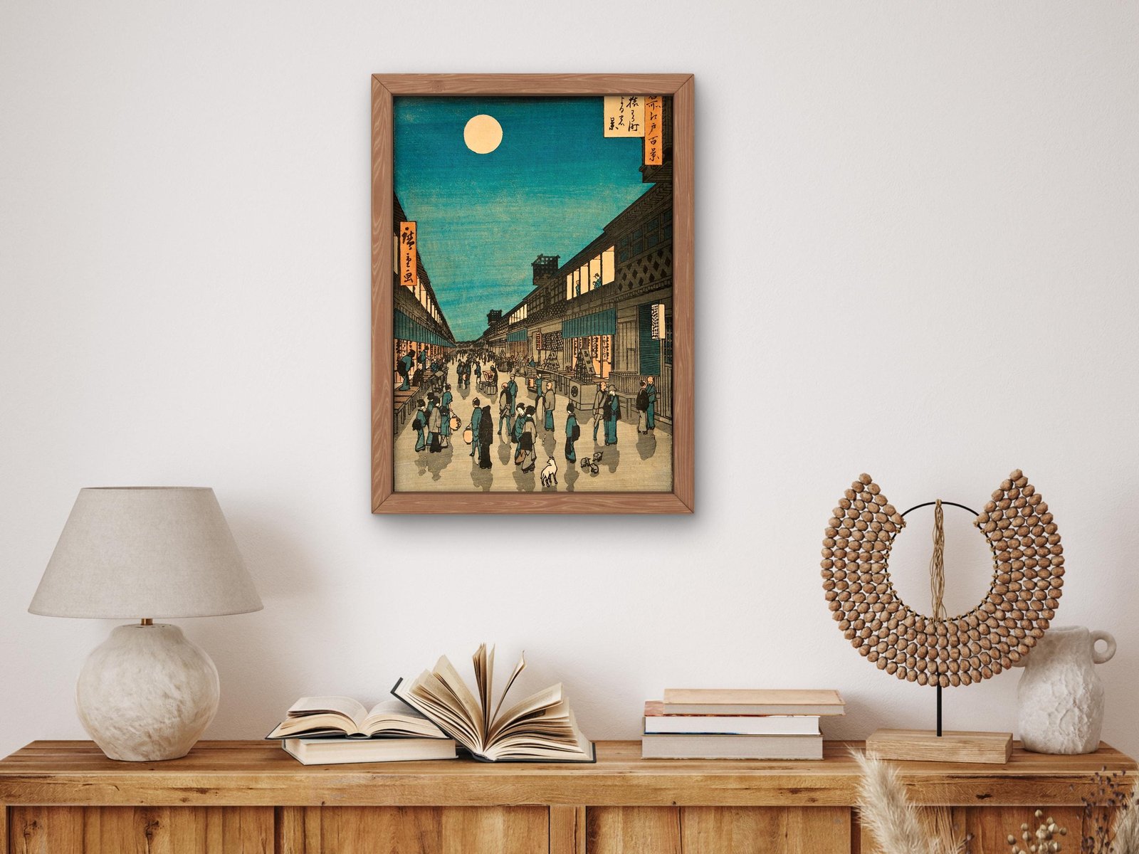 Night View, Saruwaka Street by Utagawa Hiroshige, 1856, Japanese Woodblock Prints, fine art print