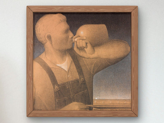 Plowing on Sunday by Grant Wood, 1934, American Regionalism, fine art print