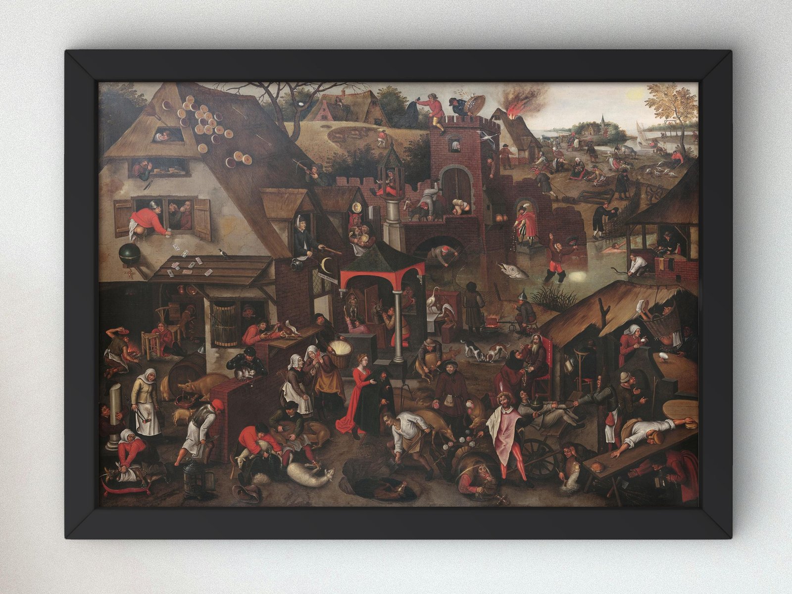 Proverbios flamencos by Pieter Brueghel the Younger, 1610, Baroque and Chiaroscuro, fine art print