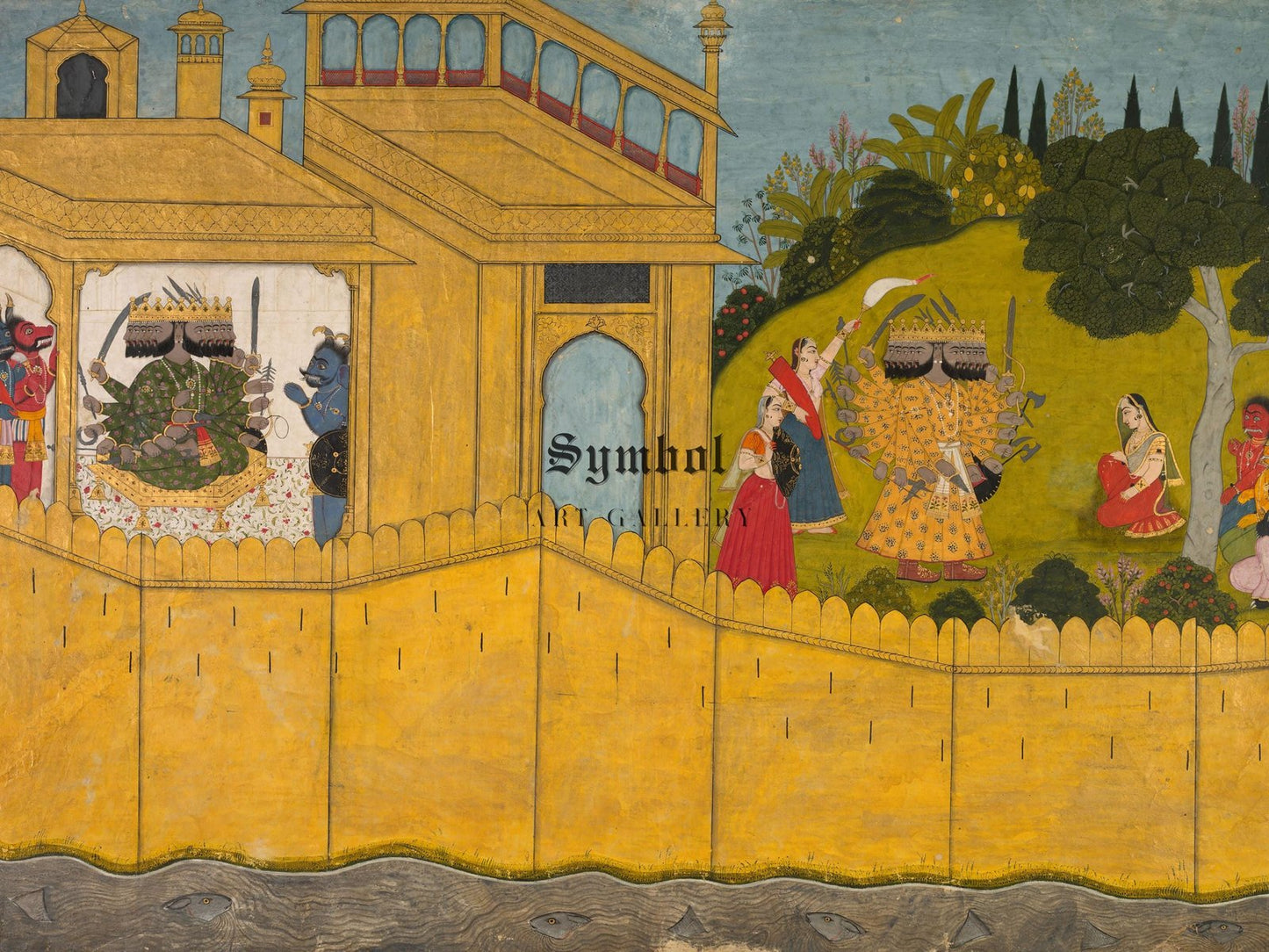 Ravana Addresses Sita in Garden of Lanka by Unknown Indian Artist, 1725, Mythology and Allegory, fine art print