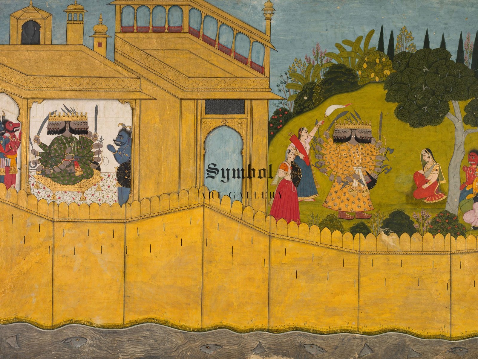 Ravana Addresses Sita in Garden of Lanka by Unknown Indian Artist, 1725, Mythology and Allegory, fine art print