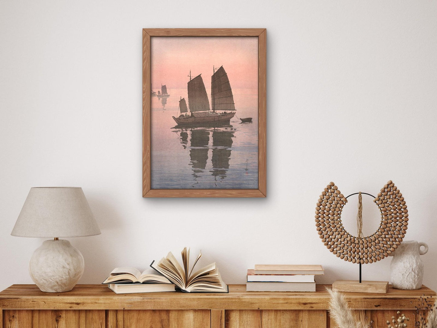 Sailing Boats Evening by Hiroshi Yoshida, 1926, Japanese Woodblock Prints, fine art print