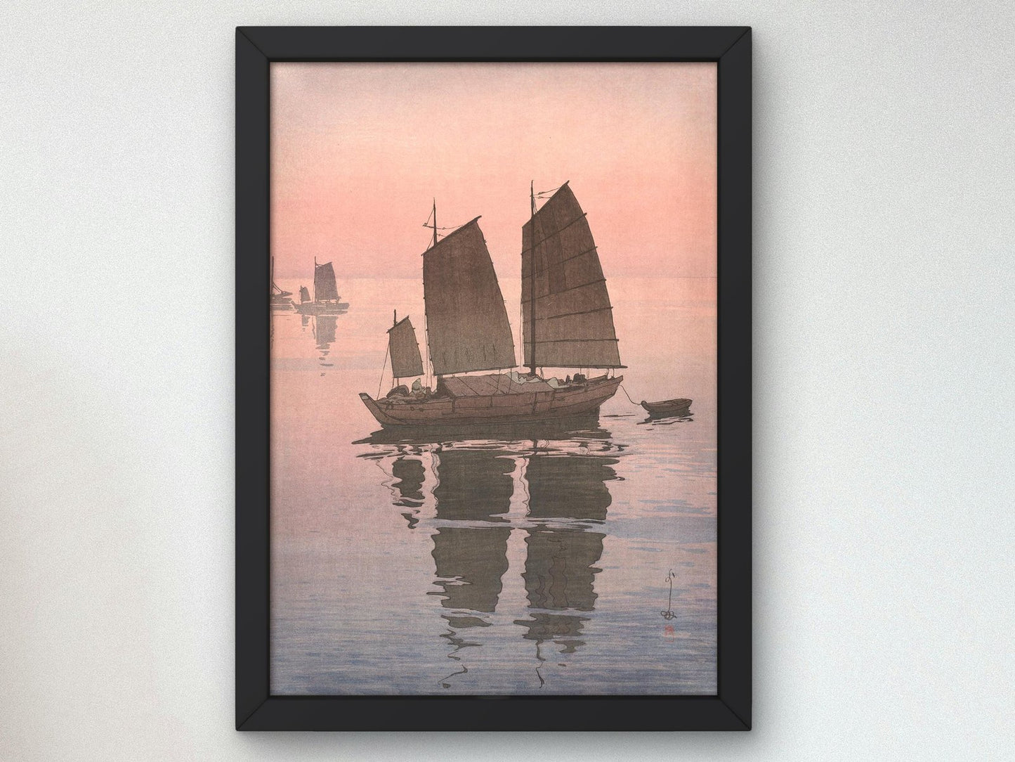 Sailing Boats Evening by Hiroshi Yoshida, 1926, Japanese Woodblock Prints, fine art print